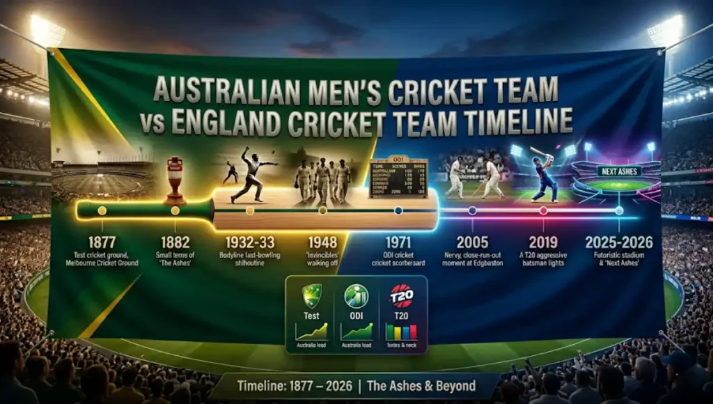 australian men’s cricket team vs england cricket team timeline