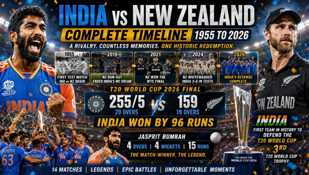 India National Cricket Team vs New Zealand National Cricket Team Timeline