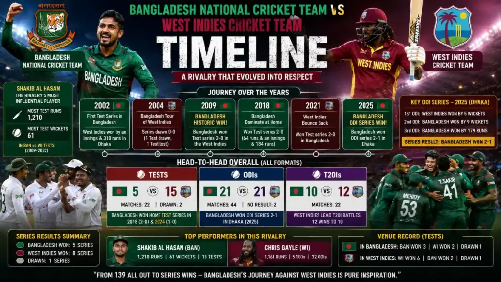 bangladesh national cricket team vs west indies cricket team timeline