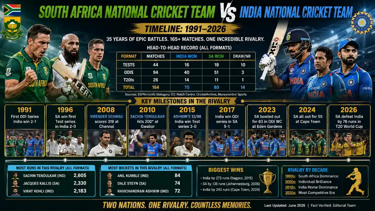 south africa national cricket team vs india national cricket team timeline
