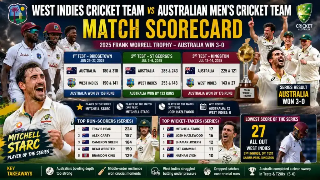 west indies cricket team vs australian men’s cricket team match scorecard