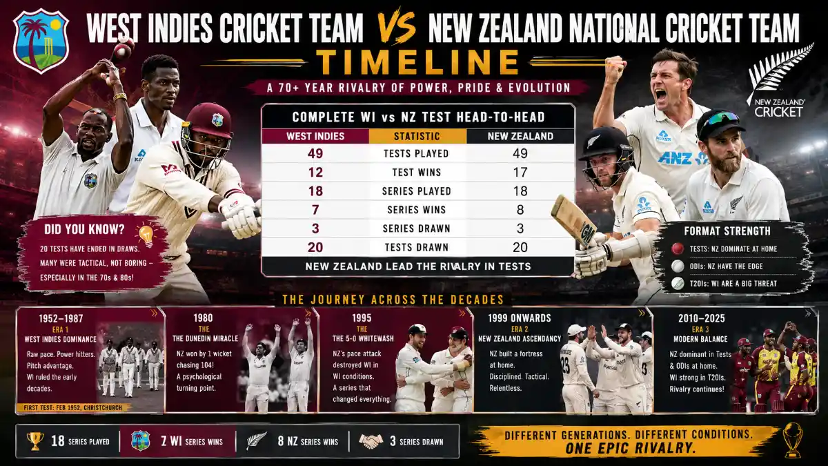 west indies cricket team vs new zealand national cricket team timeline